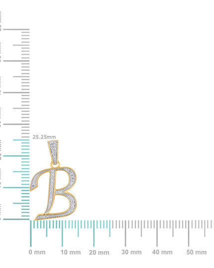 10K Yellow Gold Round Diamond B Letter Initial Pendant 1/10 Cttw