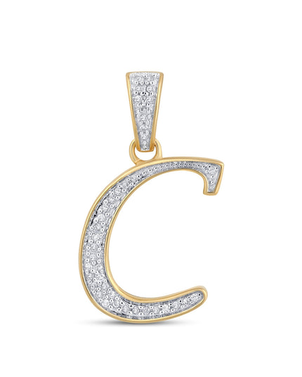 10K Yellow Gold Round Diamond C Letter Initial Pendant 1/10 Cttw