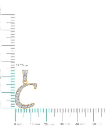 10K Yellow Gold Round Diamond C Letter Initial Pendant 1/10 Cttw