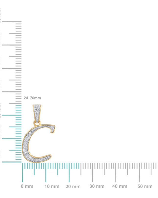 10K Yellow Gold Round Diamond C Letter Initial Pendant 1/10 Cttw