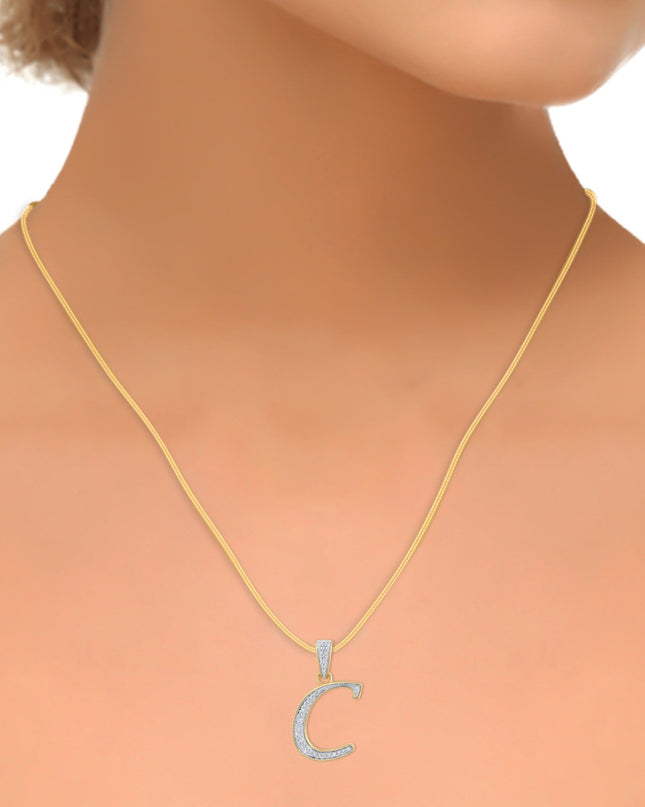 10K Yellow Gold Round Diamond C Letter Initial Pendant 1/10 Cttw