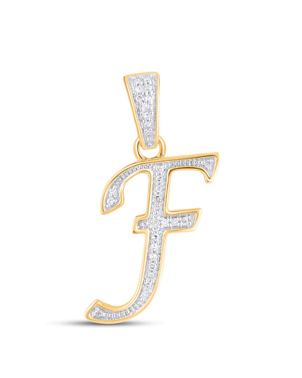 10K Yellow Gold Round Diamond F Letter Initial Pendant 1/10 Cttw