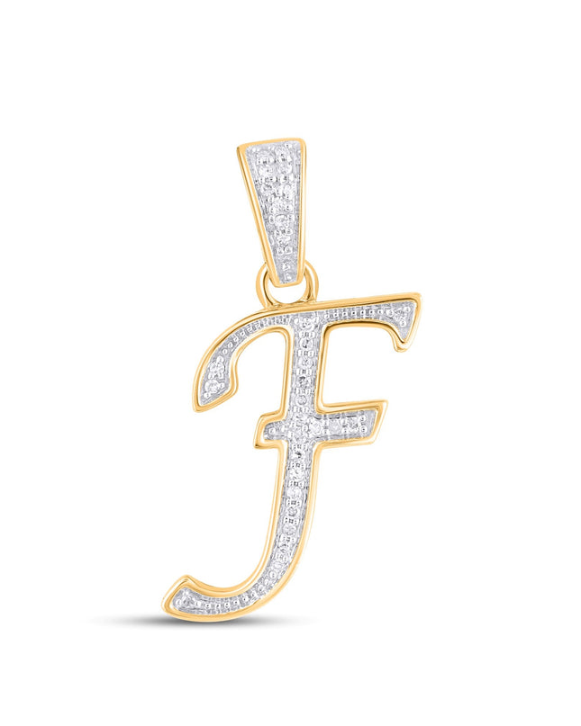 10K Yellow Gold Round Diamond F Letter Initial Pendant 1/10 Cttw