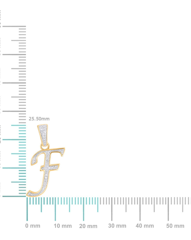 10K Yellow Gold Round Diamond F Letter Initial Pendant 1/10 Cttw