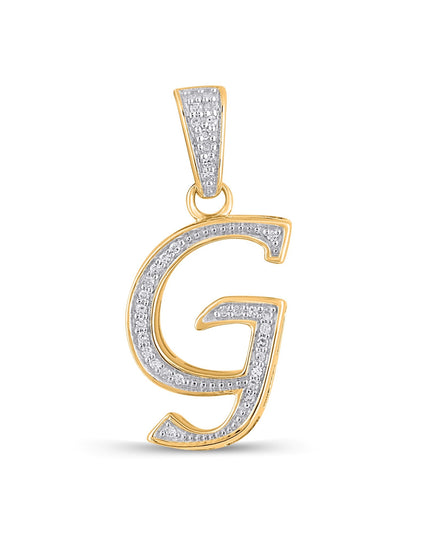10K Yellow Gold Round Diamond G Letter Initial Pendant 1/10 Cttw