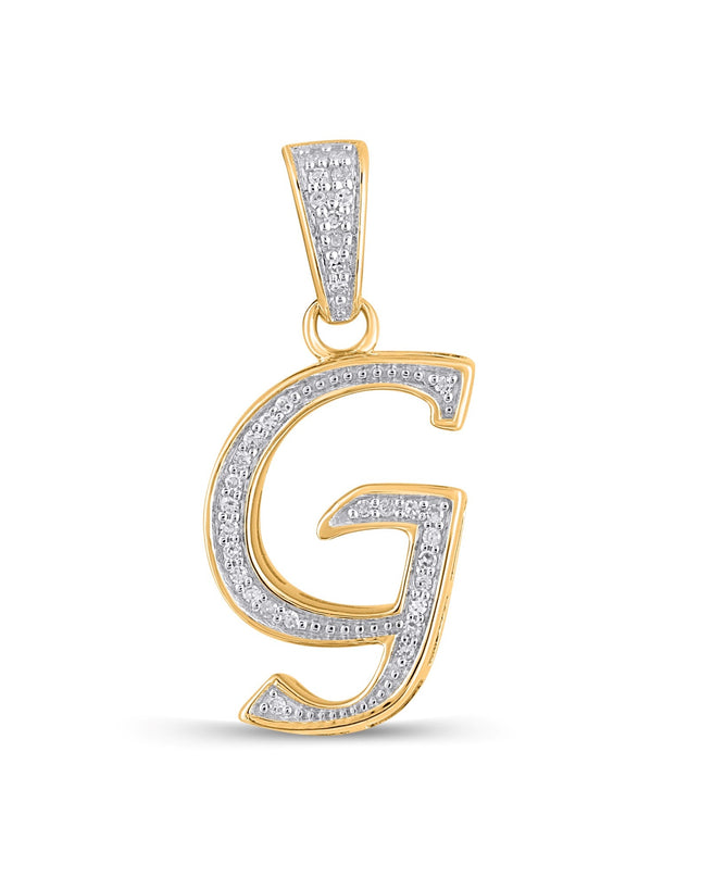 10K Yellow Gold Round Diamond G Letter Initial Pendant 1/10 Cttw