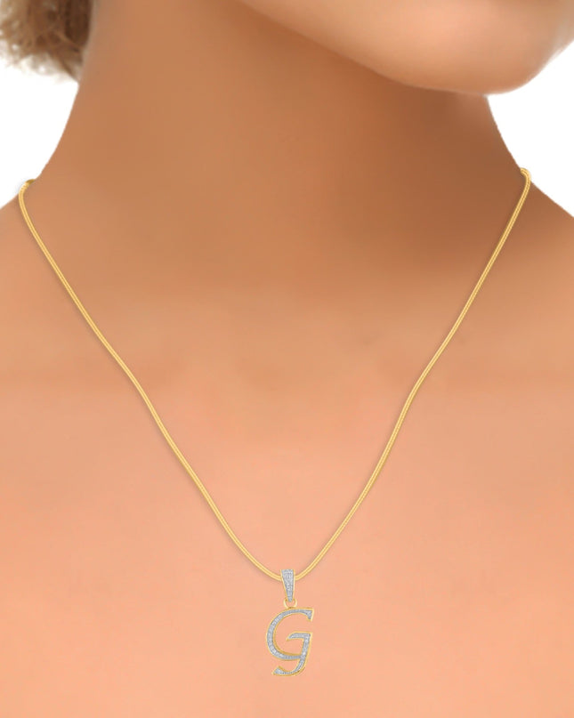 10K Yellow Gold Round Diamond G Letter Initial Pendant 1/10 Cttw