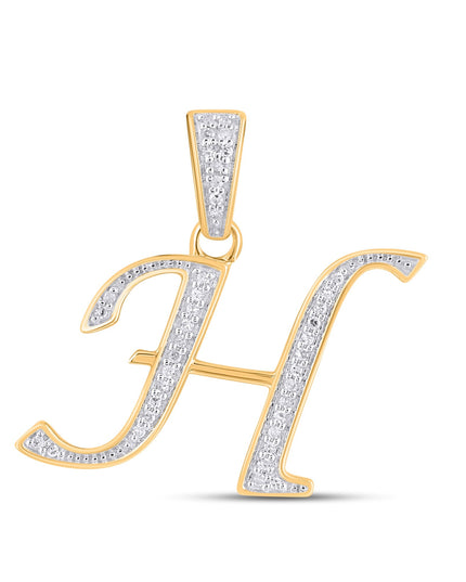 10K Yellow Gold Round Diamond H Letter Initial Pendant 1/10 Cttw