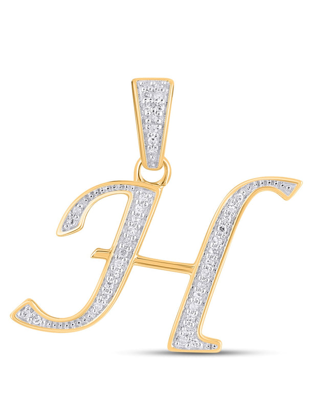 10K Yellow Gold Round Diamond H Letter Initial Pendant 1/10 Cttw