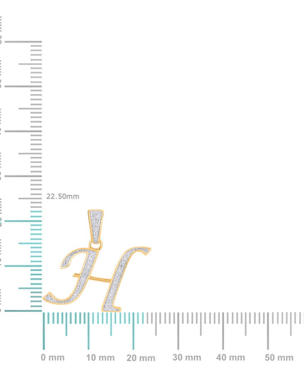 10K Yellow Gold Round Diamond H Letter Initial Pendant 1/10 Cttw