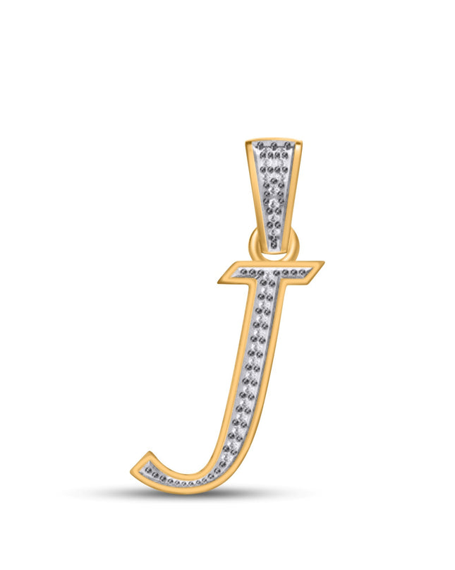 10K Yellow Gold Round Diamond J Letter Initial Pendant 1/10 Cttw