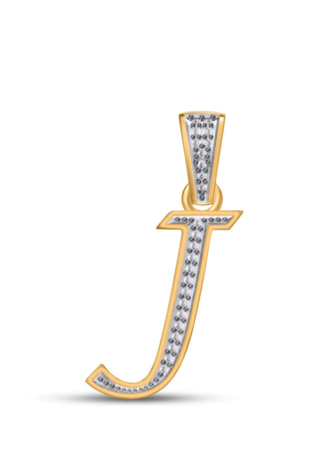 10K Yellow Gold Round Diamond J Letter Initial Pendant 1/10 Cttw