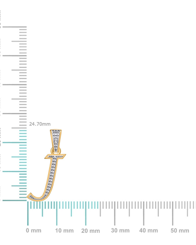 10K Yellow Gold Round Diamond J Letter Initial Pendant 1/10 Cttw