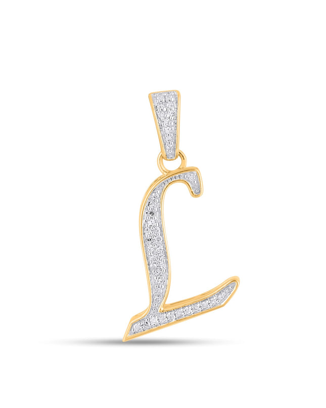 10K Yellow Gold Round Diamond L Letter Initial Pendant 1/10 Cttw