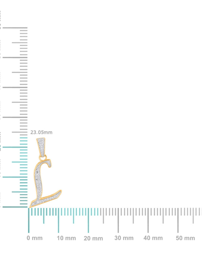 10K Yellow Gold Round Diamond L Letter Initial Pendant 1/10 Cttw