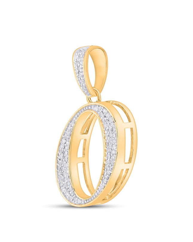 10K Yellow Gold Round Diamond O Letter Initial Pendant 1/10 Cttw