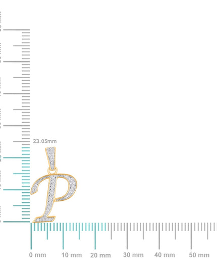 10K Yellow Gold Round Diamond P Letter Initial Pendant 1/10 Cttw