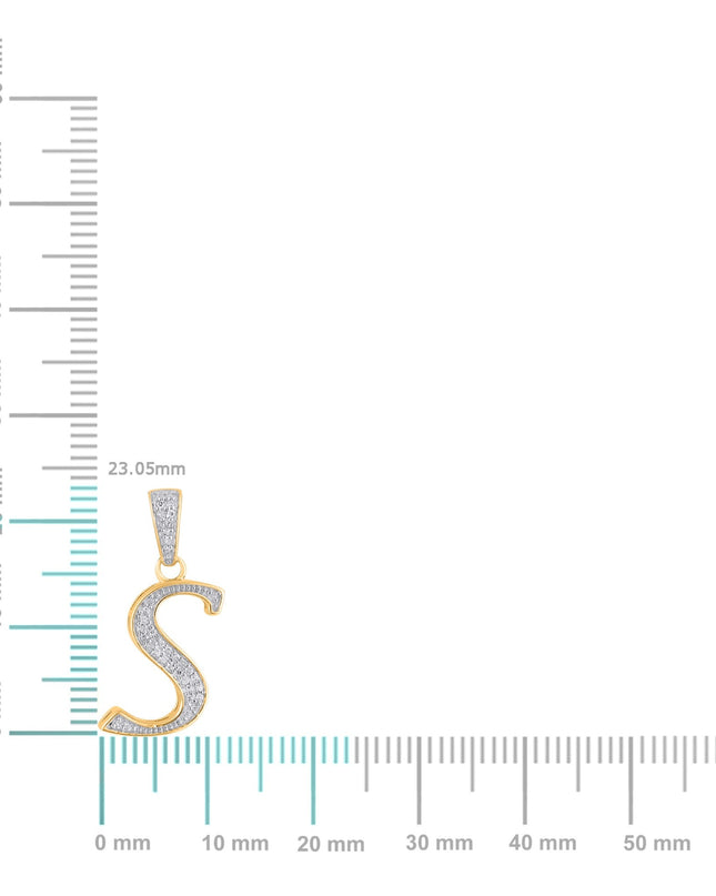 10K Yellow Gold Round Diamond S Letter Initial Pendant 1/10 Cttw