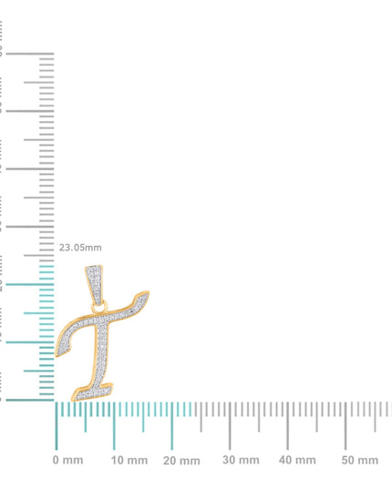 10K Yellow Gold Round Diamond T Letter Initial Pendant 1/10 Cttw