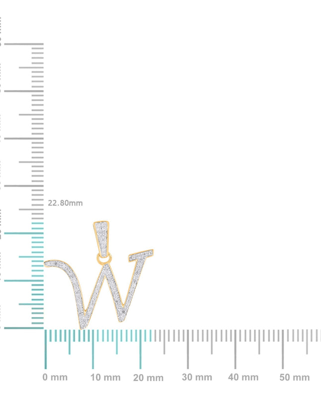 10K Yellow Gold Round Diamond W Letter Initial Pendant 1/10 Cttw