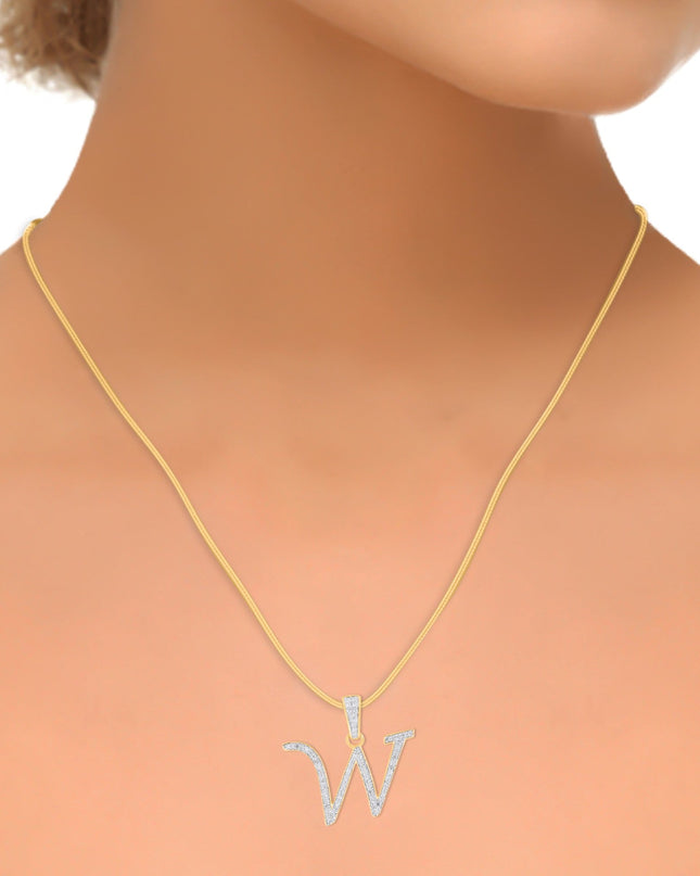 10K Yellow Gold Round Diamond W Letter Initial Pendant 1/10 Cttw
