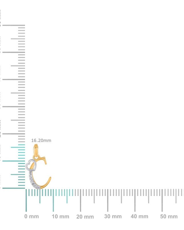 10K Yellow Gold Round Diamond C Letter Initial With Heart Pendant 1/10 Cttw