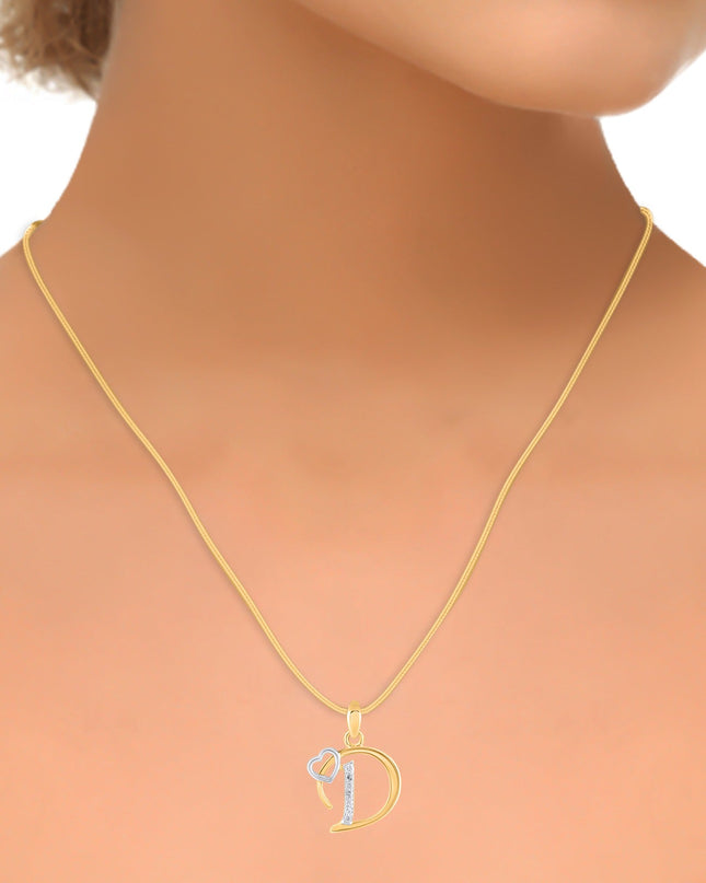 10K Yellow Gold Round Diamond D Letter Initial With Heart Pendant 1/10 Cttw