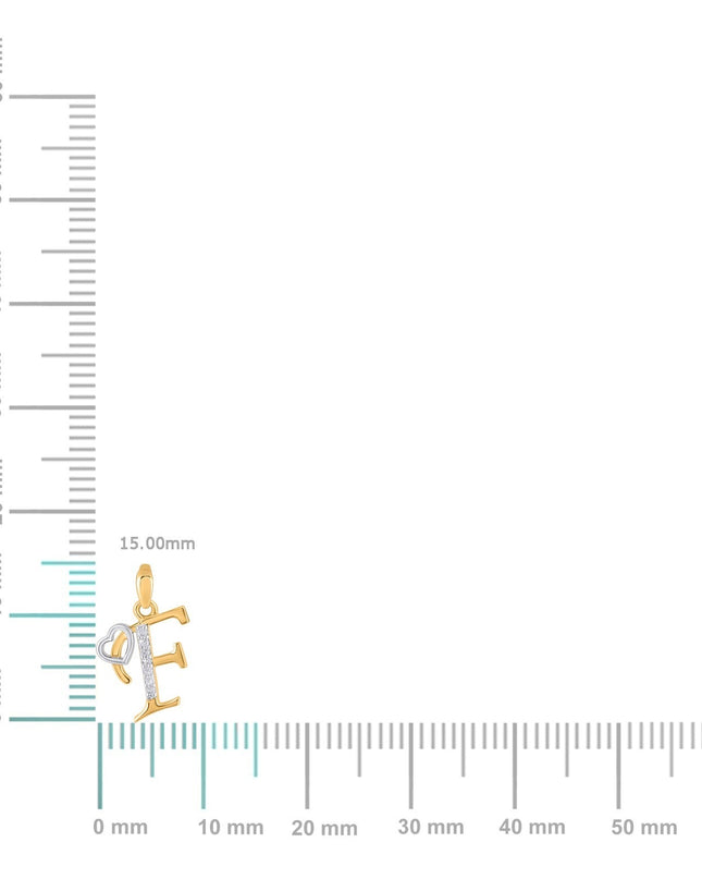 10K Yellow Gold Round Diamond F Letter Initial With Heart Pendant 1/10 Cttw