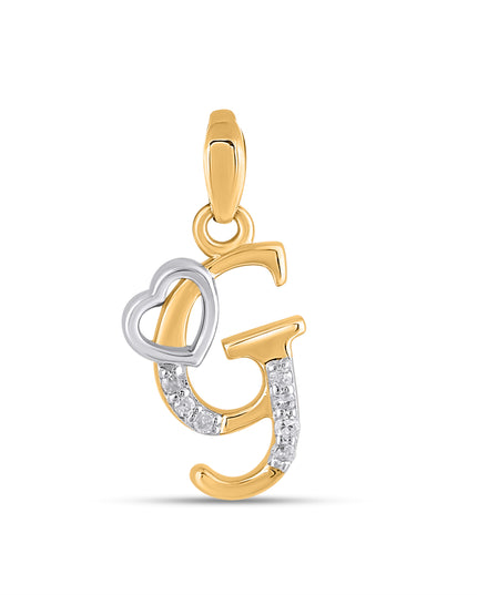 10K Yellow Gold Round Diamond G Letter Initial With Heart Pendant 1/10 Cttw