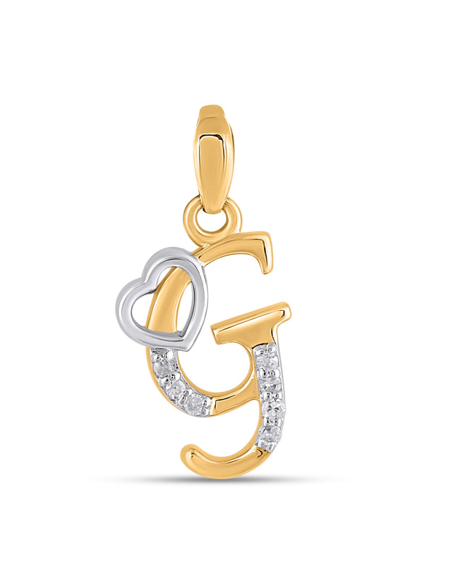 10K Yellow Gold Round Diamond G Letter Initial With Heart Pendant 1/10 Cttw