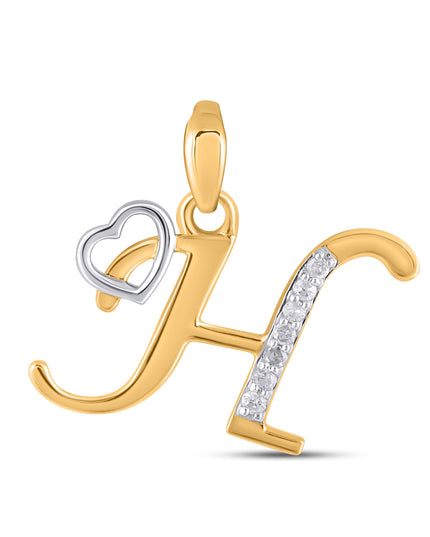 10K Yellow Gold Round Diamond H Letter Initial With Heart Pendant 1/10 Cttw