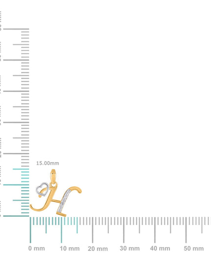 10K Yellow Gold Round Diamond H Letter Initial With Heart Pendant 1/10 Cttw