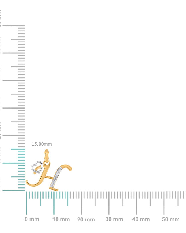 10K Yellow Gold Round Diamond H Letter Initial With Heart Pendant 1/10 Cttw