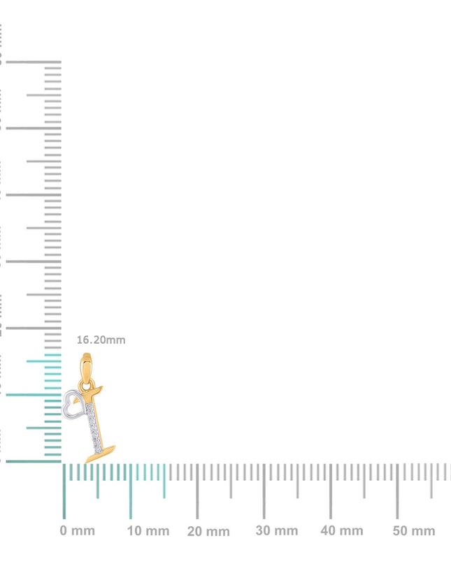 10K Yellow Gold Round Diamond I Letter Initial With Heart Pendant 1/10 Cttw