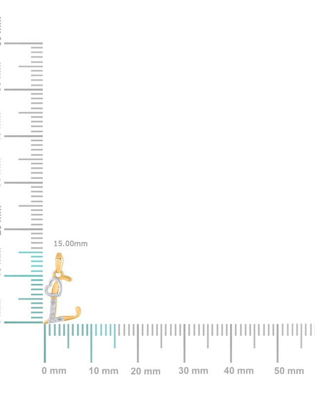 10K Yellow Gold Round Diamond L Letter Initial With Heart Pendant 1/10 Cttw