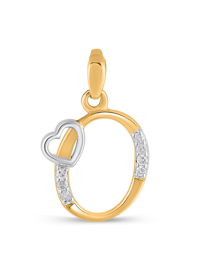 10K Yellow Gold Round Diamond O Letter Initial With Heart Pendant 1/10 Cttw
