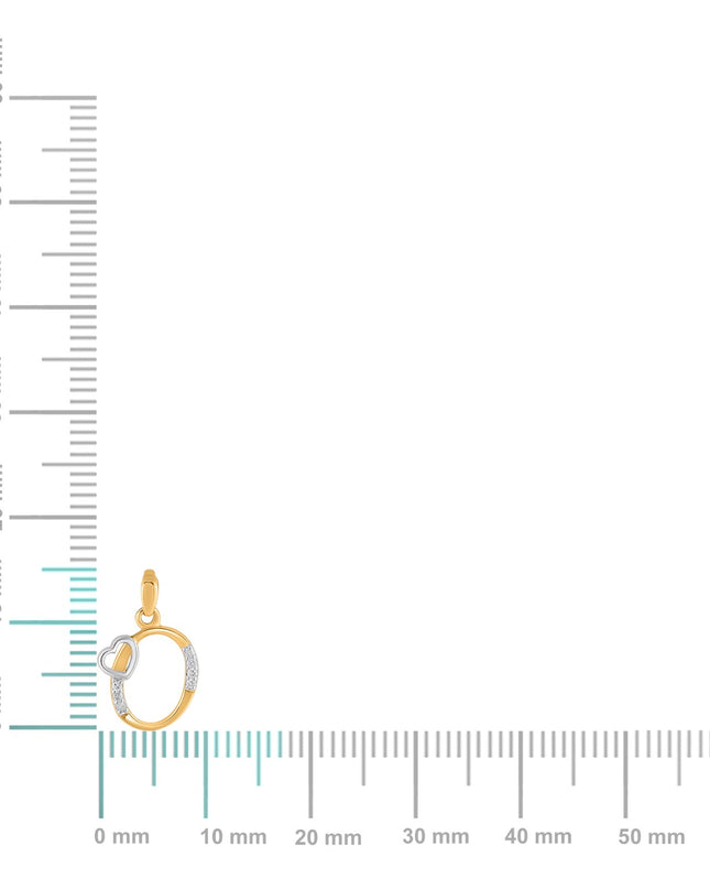 10K Yellow Gold Round Diamond O Letter Initial With Heart Pendant 1/10 Cttw