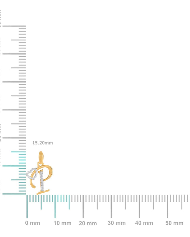 10K Yellow Gold Round Diamond P Letter Initial With Heart Pendant 1/10 Cttw