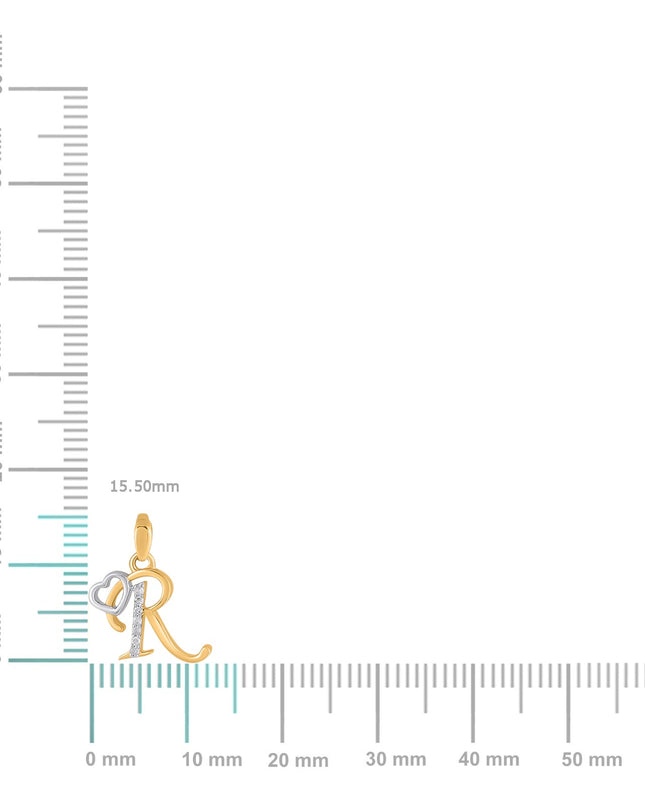 10K Yellow Gold Round Diamond R Letter Initial With Heart Pendant 1/10 Cttw