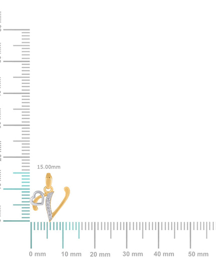 10K Yellow Gold Round Diamond V Letter Initial With Heart Pendant 1/10 Cttw