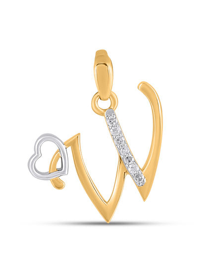 10K Yellow Gold Round Diamond W Letter Initial With Heart Pendant 1/10 Cttw