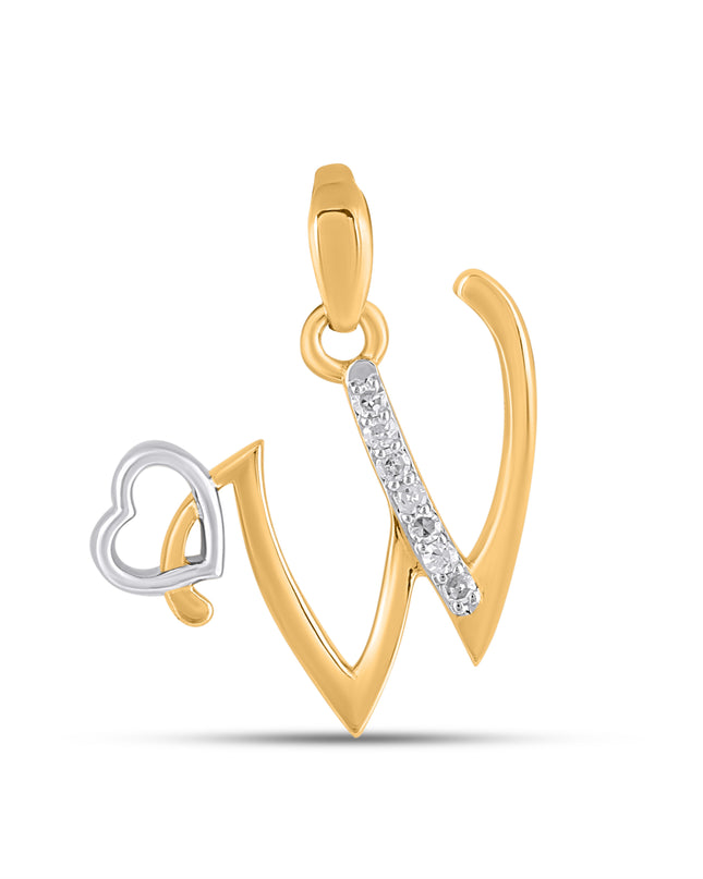 10K Yellow Gold Round Diamond W Letter Initial With Heart Pendant 1/10 Cttw
