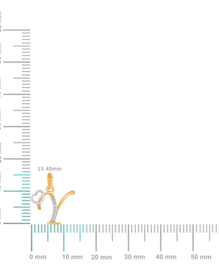 10K Yellow Gold Round Diamond Y Letter Initial With Heart Pendant 1/10 Cttw