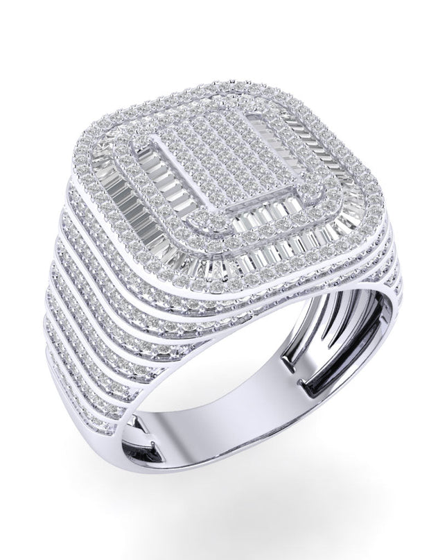 Sterling Silver Round Baguette Diamond Designer SZ 10 Mens Ring 1/1-2 Cttw
