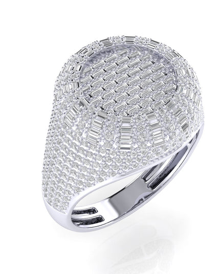 Sterling Silver Round Baguette Diamond Designer SZ 10 Mens Ring 1-1/2 Cttw