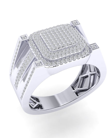 Sterling Silver Round Diamond Square Designer SZ 10 Mens Ring 3/4 Cttw