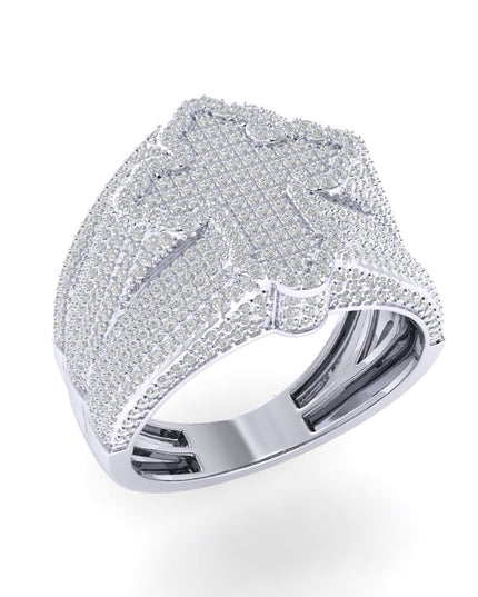 Sterling Silver Round Diamond Cross Religious SZ 10 Mens Ring 1-5/8 Cttw