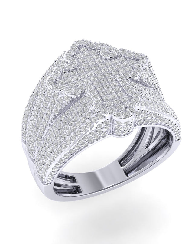 Sterling Silver Round Diamond Cross Religious SZ 10 Mens Ring 1-5/8 Cttw