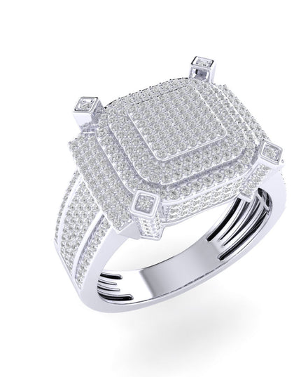 Sterling Silver Round Diamond Square Designer SZ 10 Mens Ring 1-1/4 Cttw