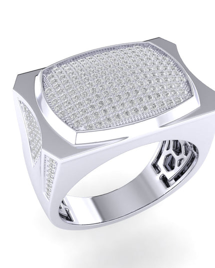 Sterling Silver Round Diamond Square Designer SZ 10 Mens Ring 3/4 Cttw